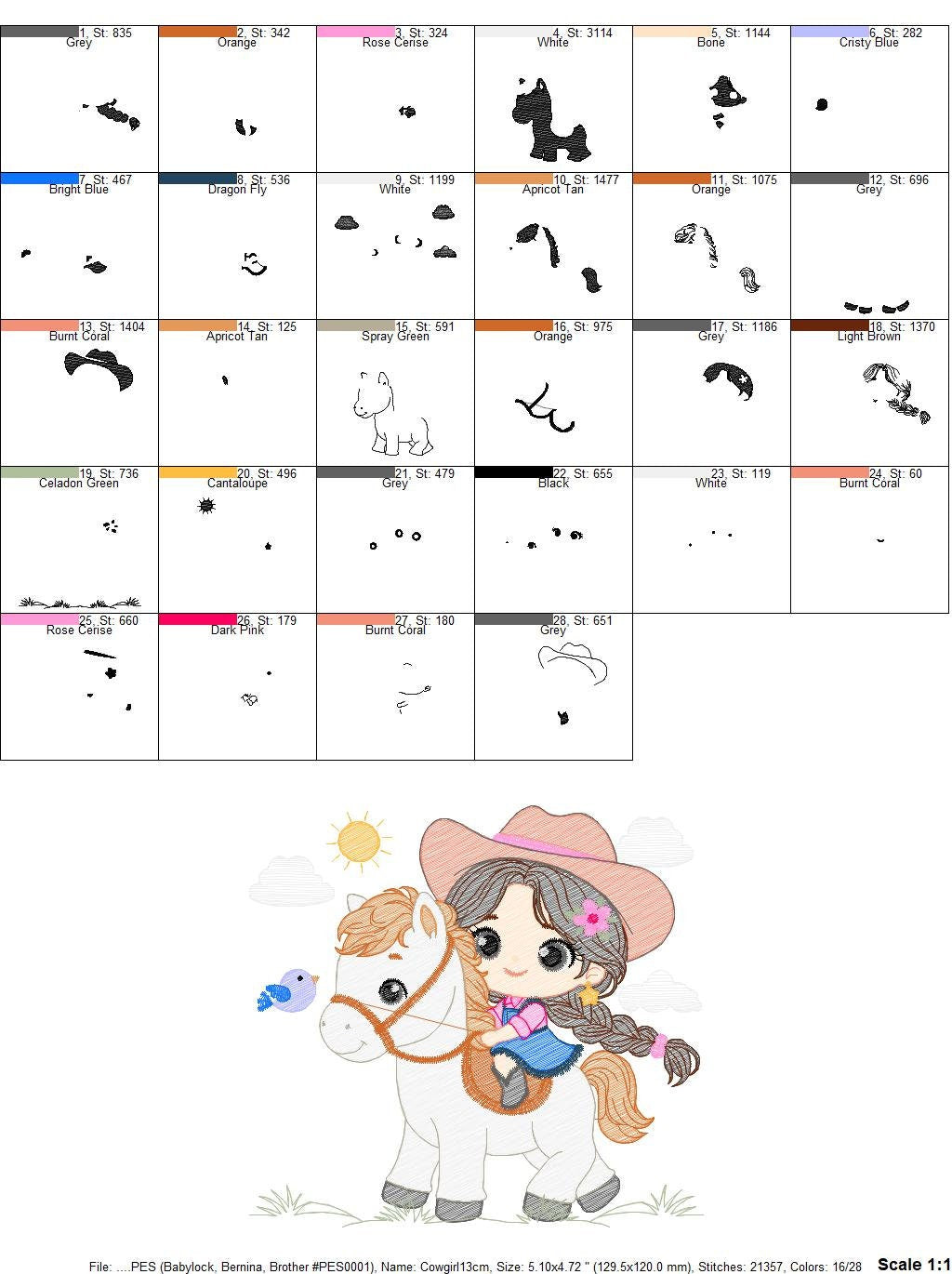 Cowgirl embroidery design - Baby girl embroidery designs machine embroidery pattern - Girl with horse enmbroidery file - Cowboy with Horse