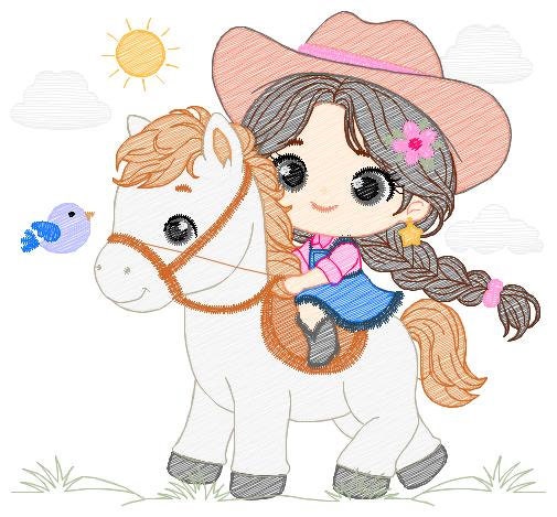 Cowgirl embroidery design - Baby girl embroidery designs machine embroidery pattern - Girl with horse enmbroidery file - Cowboy with Horse