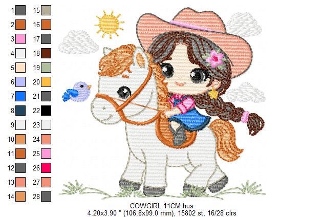 Cowgirl embroidery design - Baby girl embroidery designs machine embroidery pattern - Girl with horse enmbroidery file - Cowboy with Horse