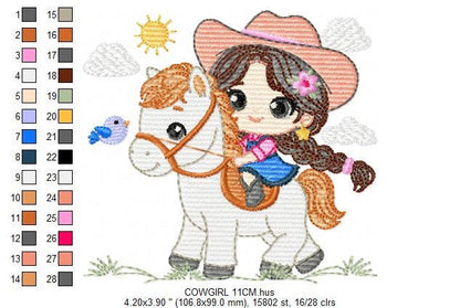 Cowgirl embroidery design - Baby girl embroidery designs machine embroidery pattern - Girl with horse enmbroidery file - Cowboy with Horse