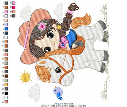 Cowgirl embroidery design - Baby girl embroidery designs machine embroidery pattern - Girl with horse enmbroidery file - Cowboy with Horse