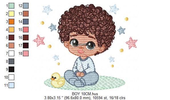 Baby boy embroidery design - Black Boy with curly hair embroidery designs machine embroidery pattern - Boy with toy embroidery download jef