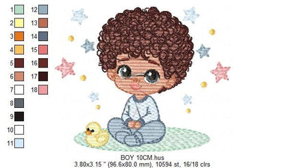 Baby boy embroidery design - Black Boy with curly hair embroidery designs machine embroidery pattern - Boy with toy embroidery download jef