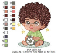 Load image into Gallery viewer, Baby boy embroidery designs - Soccer embroidery design machine embroidery file - Boy with ball and curly hair embroidery - Soccer player
