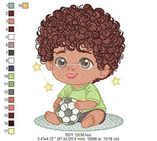 Load image into Gallery viewer, Baby boy embroidery designs - Soccer embroidery design machine embroidery file - Boy with ball and curly hair embroidery - Soccer player
