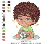 Load image into Gallery viewer, Baby boy embroidery designs - Soccer embroidery design machine embroidery file - Boy with ball and curly hair embroidery - Soccer player
