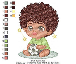 Baby boy embroidery designs - Soccer embroidery design machine embroidery file - Boy with ball and curly hair embroidery - Soccer player