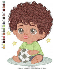 Load image into Gallery viewer, Baby boy embroidery designs - Soccer embroidery design machine embroidery file - Boy with ball and curly hair embroidery - Soccer player
