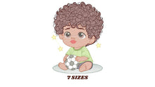 Load image into Gallery viewer, Baby boy embroidery designs - Soccer embroidery design machine embroidery file - Boy with ball and curly hair embroidery - Soccer player
