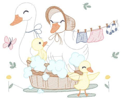 Mama Duck embroidery design - Baby girl embroidery designs machine embroidery pattern - Animal embroidery file - Duck Family Bathing pes jef