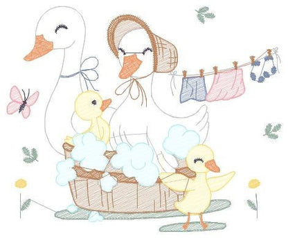 Mama Duck embroidery design - Baby girl embroidery designs machine embroidery pattern - Animal embroidery file - Duck Family Bathing pes jef