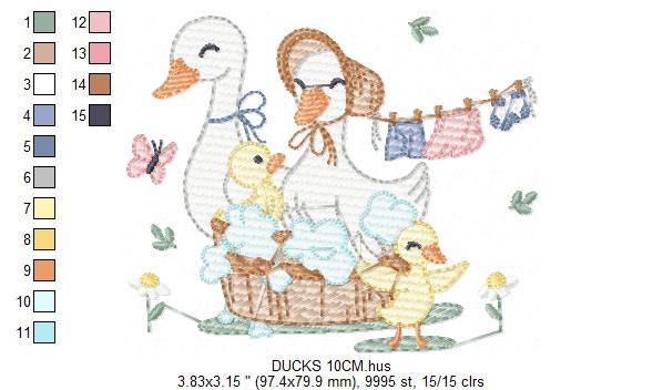 Mama Duck embroidery design - Baby girl embroidery designs machine embroidery pattern - Animal embroidery file - Duck Family Bathing pes jef