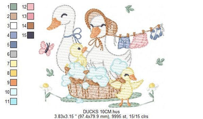 Mama Duck embroidery design - Baby girl embroidery designs machine embroidery pattern - Animal embroidery file - Duck Family Bathing pes jef