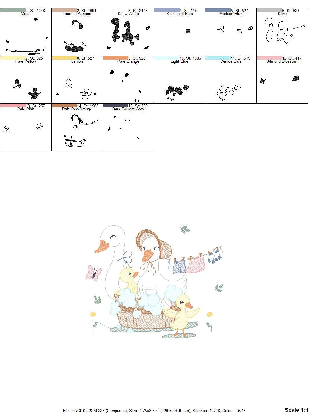 Mama Duck embroidery design - Baby girl embroidery designs machine embroidery pattern - Animal embroidery file - Duck Family Bathing pes jef