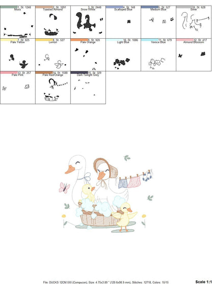 Mama Duck embroidery design - Baby girl embroidery designs machine embroidery pattern - Animal embroidery file - Duck Family Bathing pes jef