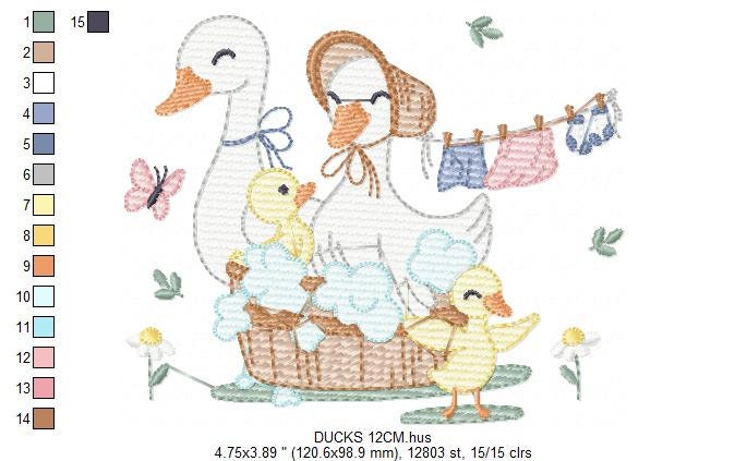 Mama Duck embroidery design - Baby girl embroidery designs machine embroidery pattern - Animal embroidery file - Duck Family Bathing pes jef