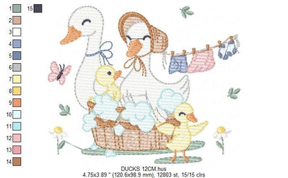 Mama Duck embroidery design - Baby girl embroidery designs machine embroidery pattern - Animal embroidery file - Duck Family Bathing pes jef