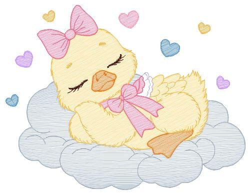 Duck embroidery design - Baby girl embroidery designs machine embroidery pattern - animal embroidery file - Sleeping female duck in cloud