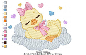 Duck embroidery design - Baby girl embroidery designs machine embroidery pattern - animal embroidery file - Sleeping female duck in cloud