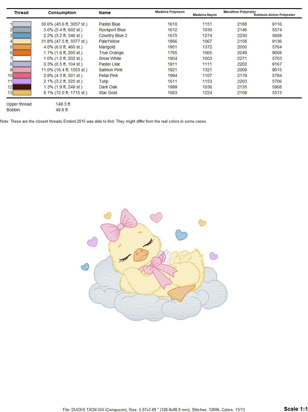 Duck embroidery design - Baby girl embroidery designs machine embroidery pattern - animal embroidery file - Sleeping female duck in cloud