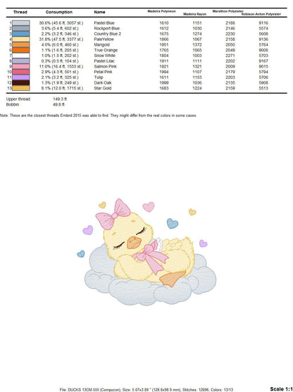 Duck embroidery design - Baby girl embroidery designs machine embroidery pattern - animal embroidery file - Sleeping female duck in cloud