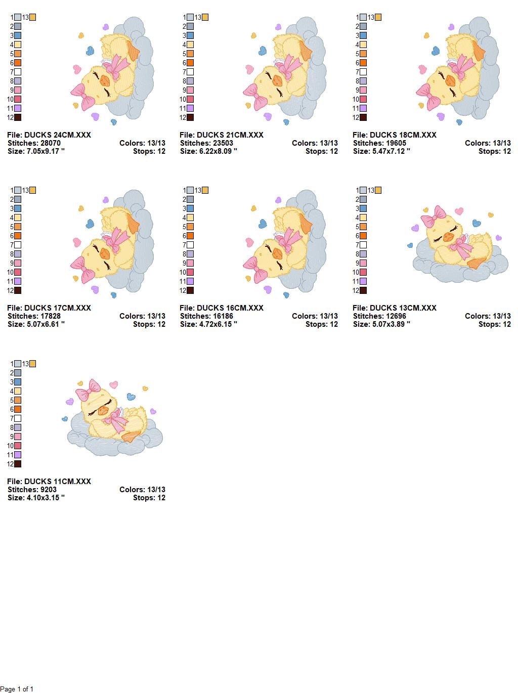 Duck embroidery design - Baby girl embroidery designs machine embroidery pattern - animal embroidery file - Sleeping female duck in cloud