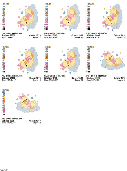 Duck embroidery design - Baby girl embroidery designs machine embroidery pattern - animal embroidery file - Sleeping female duck in cloud