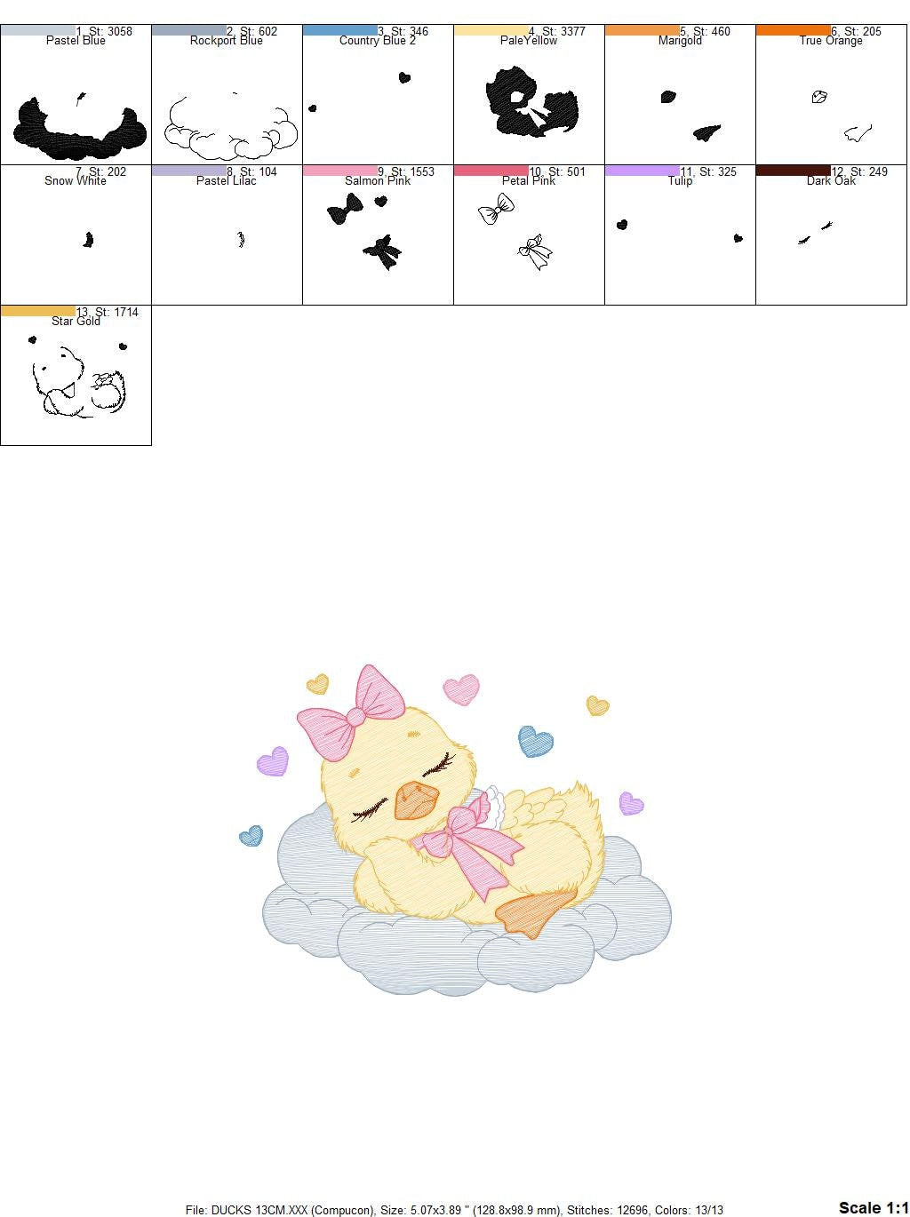 Duck embroidery design - Baby girl embroidery designs machine embroidery pattern - animal embroidery file - Sleeping female duck in cloud