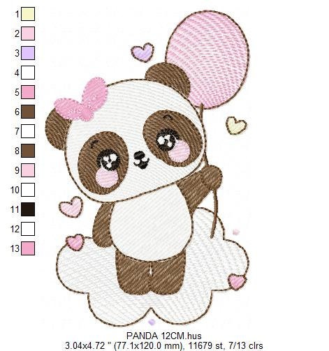 Panda embroidery design - Animal embroidery designs machine embroidery pattern - Baby girl embroidery file - Panda with balloon and cloud