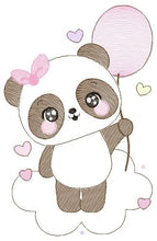 Cargar imagen en el visor de la galería, Panda embroidery design - Animal embroidery designs machine embroidery pattern - Baby girl embroidery file - Panda with balloon and cloud
