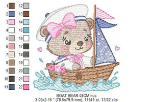 Nautical Bear embroidery designs - Female Sailor bear embroidery design machine embroidery pattern - Boat embroidery file - Baby girl sailor