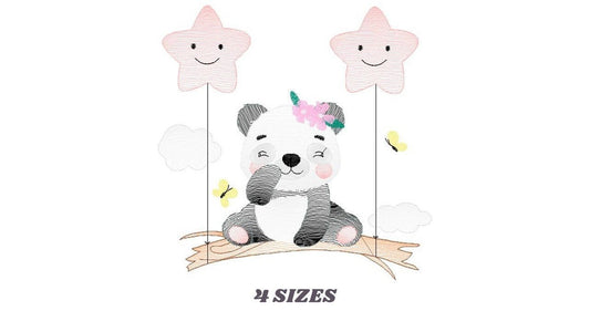 Panda embroidery design - Animal embroidery designs machine embroidery pattern - Baby girl embroidery file - Panda with balloons download Marcia Embroidery