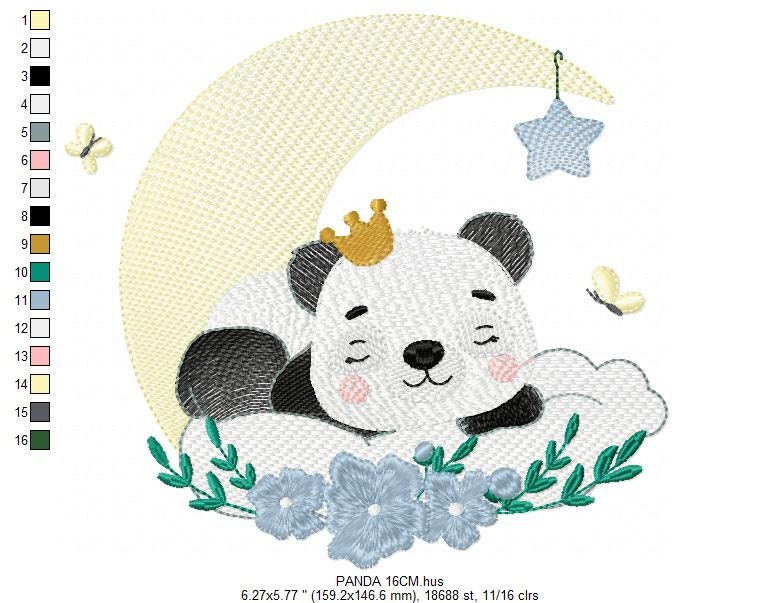 Sleeeping King Panda embroidery design - Animal in moon embroidery designs machine embroidery pattern - Night Sky Star - instant download Marcia Embroidery