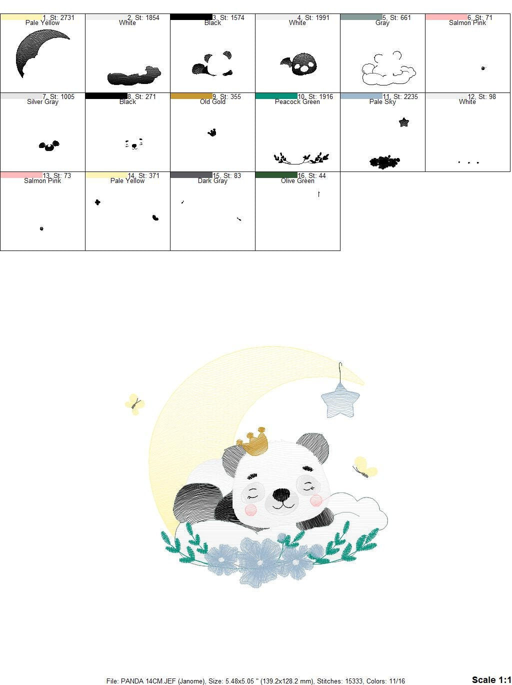 Sleeeping King Panda embroidery design - Animal in moon embroidery designs machine embroidery pattern - Night Sky Star - instant download Marcia Embroidery