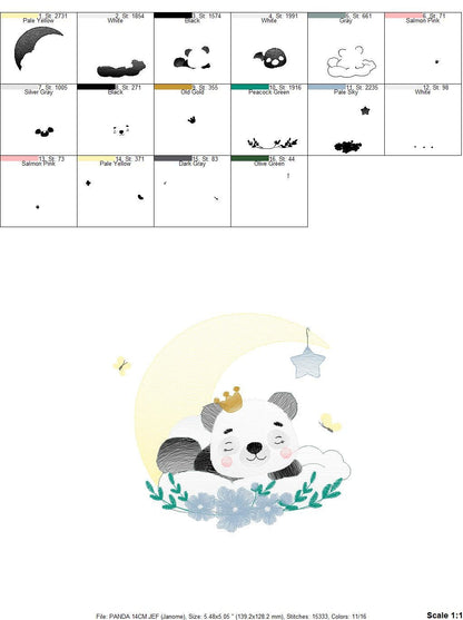Sleeeping King Panda embroidery design - Animal in moon embroidery designs machine embroidery pattern - Night Sky Star - instant download Marcia Embroidery