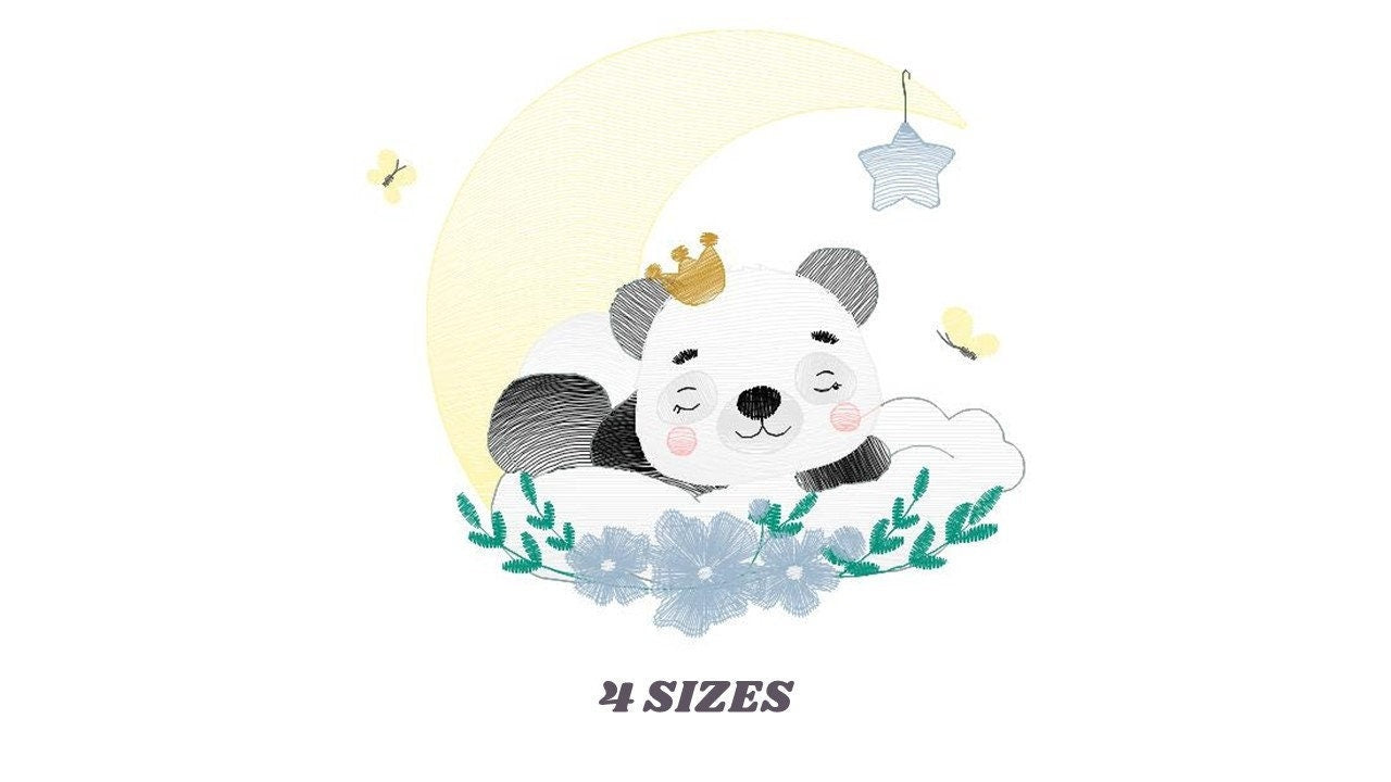 Sleeeping King Panda embroidery design - Animal in moon embroidery designs machine embroidery pattern - Night Sky Star - instant download Marcia Embroidery