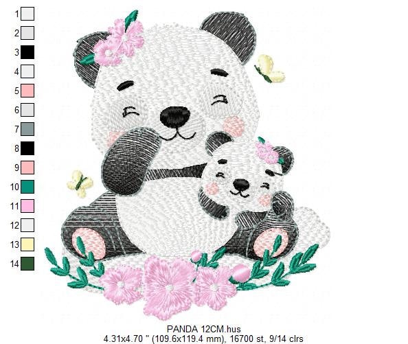 Mama Panda embroidery design - Animal embroidery designs machine embroidery pattern - Baby girl embroidery file - Panda with young baby pes Marcia Embroidery
