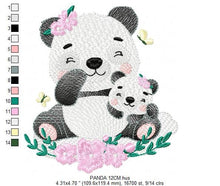 Charger l&#39;image dans la galerie, Mama Panda embroidery design - Animal embroidery designs machine embroidery pattern - Baby girl embroidery file - Panda with young baby pes
