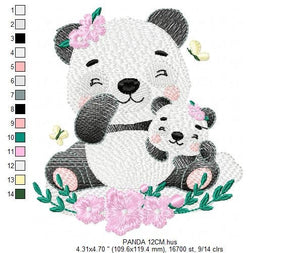 Mama Panda embroidery design - Animal embroidery designs machine embroidery pattern - Baby girl embroidery file - Panda with young baby pes