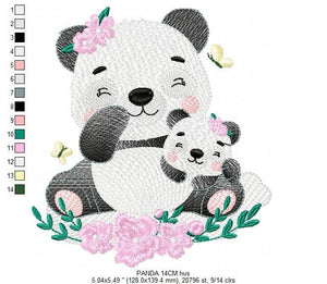 Mama Panda embroidery design - Animal embroidery designs machine embroidery pattern - Baby girl embroidery file - Panda with young baby pes