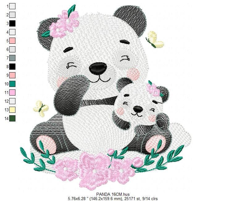 Mama Panda embroidery design - Animal embroidery designs machine embroidery pattern - Baby girl embroidery file - Panda with young baby pes Marcia Embroidery