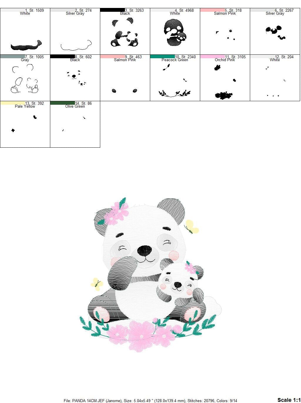 Mama Panda embroidery design - Animal embroidery designs machine embroidery pattern - Baby girl embroidery file - Panda with young baby pes Marcia Embroidery