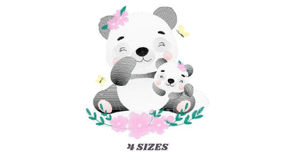 Mama Panda embroidery design - Animal embroidery designs machine embroidery pattern - Baby girl embroidery file - Panda with young baby pes Marcia Embroidery