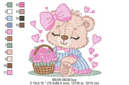 Teddy Bear embroidery designs - Baby girl embroidery design machine embroidery pattern - Bear with flowers embroidery file - jef download