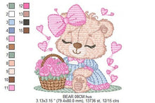 Cargar imagen en el visor de la galería, Teddy Bear embroidery designs - Baby girl embroidery design machine embroidery pattern - Bear with flowers embroidery file - jef download
