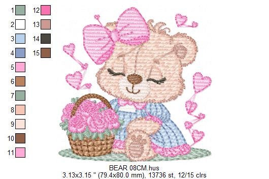 Teddy Bear embroidery designs - Baby girl embroidery design machine embroidery pattern - Bear with flowers embroidery file - jef download