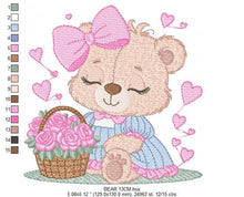 Load image into Gallery viewer, Teddy Bear embroidery designs - Baby girl embroidery design machine embroidery pattern - Bear with flowers embroidery file - jef download
