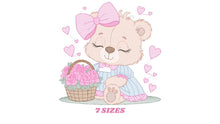 Charger l&#39;image dans la galerie, Teddy Bear embroidery designs - Baby girl embroidery design machine embroidery pattern - Bear with flowers embroidery file - jef download
