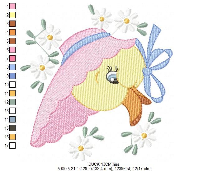 Duck embroidery design - Baby girl embroidery designs machine embroidery pattern - animal embroidery file - duck flowers instant download