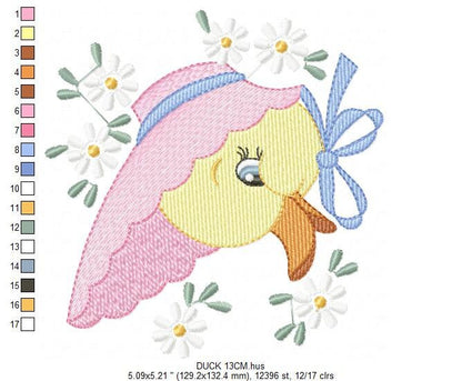 Duck embroidery design - Baby girl embroidery designs machine embroidery pattern - animal embroidery file - duck flowers instant download